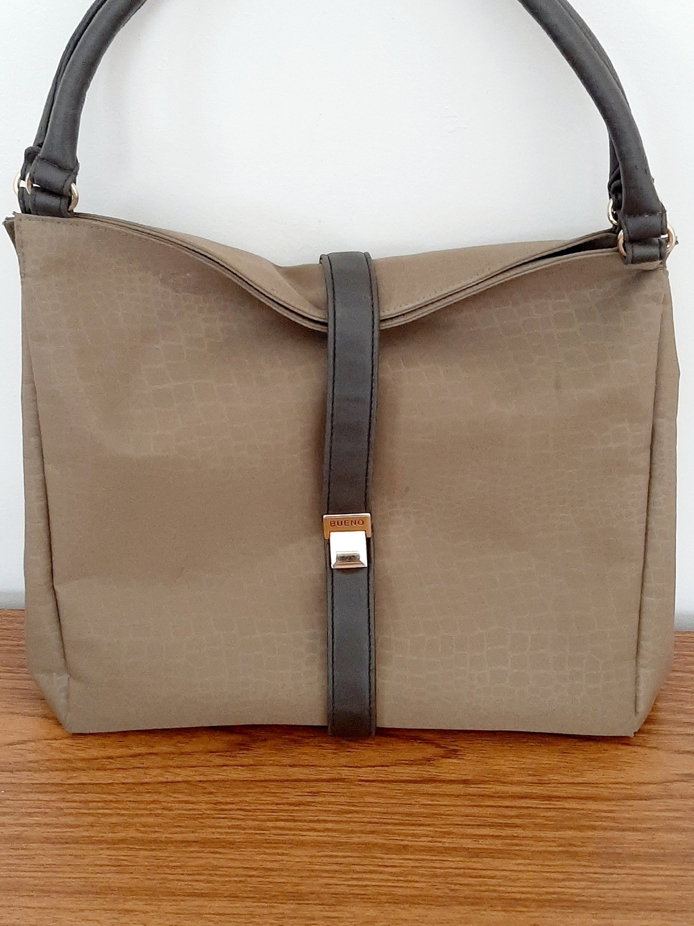 Bueno Taupe Croc-Embossed Tote with Dark Brown Strap